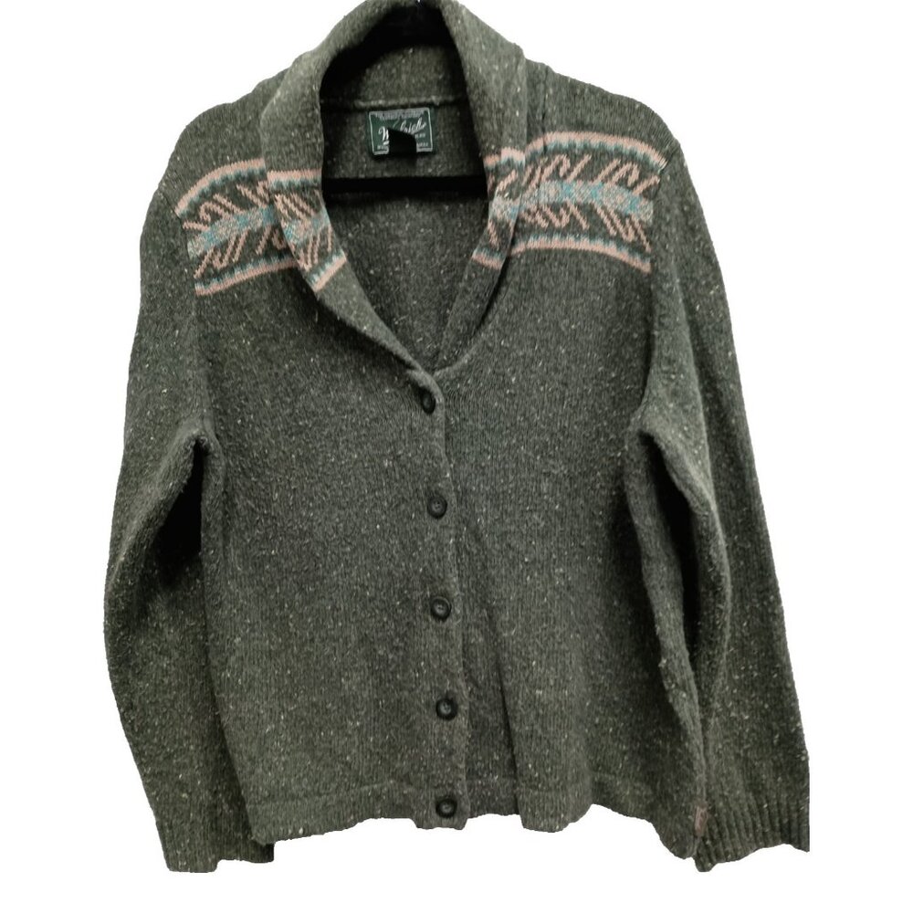 VTG Woolrich Womens Cardigan XL Petite Green Wool Blend Tribal Cabincore Sweater